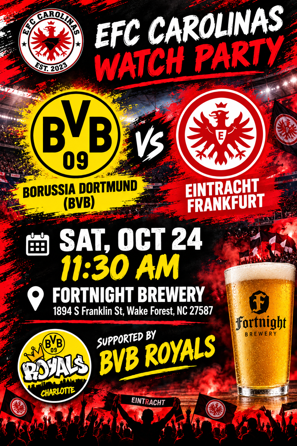EFC Carolinas BVB versus Eintracht Frankfurt watch party flyer